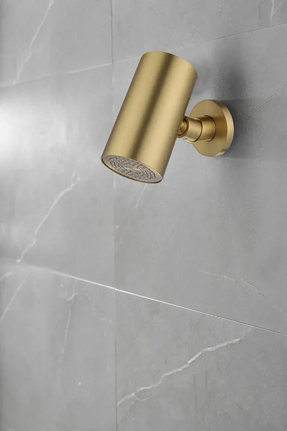 UniMatch Beam hoofddouche rond 1 stand met muurbevestiging geborsteld messing PVD