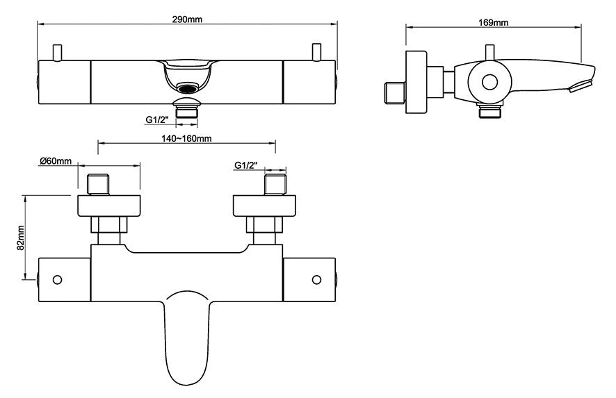 Caral thermostatische badmengkraan gunmetal PVD