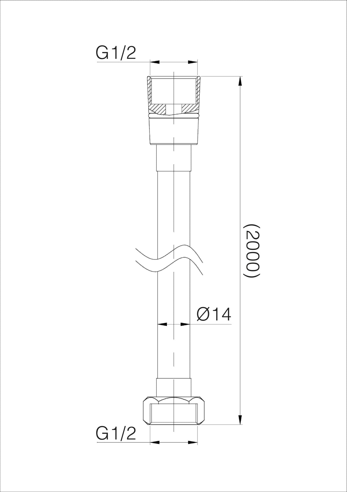 Xellanz Doucheslang dubbel-sterkte 200 cm chroom, maattekening