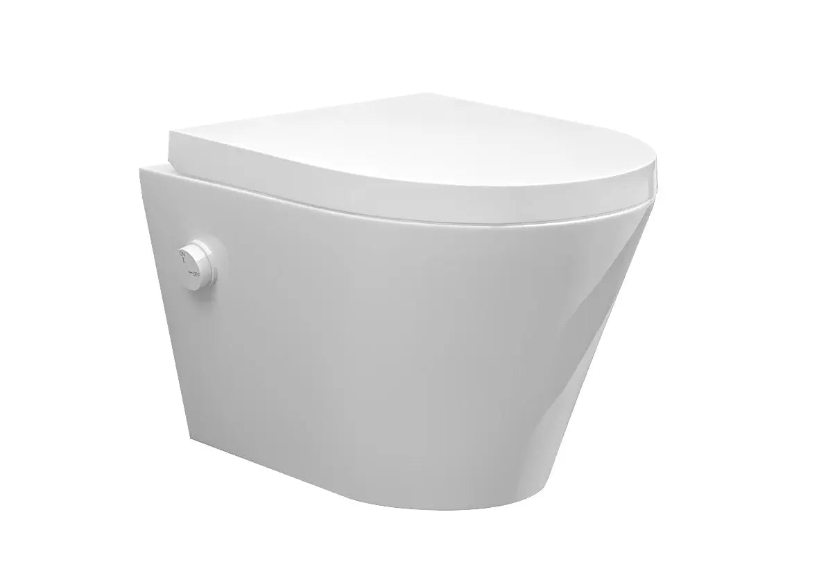 Vesta wandcloset rimless met bidetkraan koud water met Vesta toiletzitting mat wit
