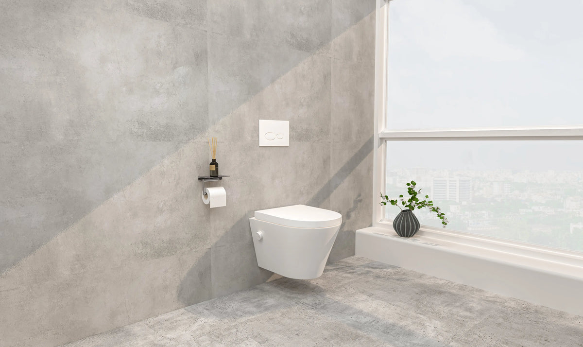 Vesta wandcloset rimless met bidetkraan koud water met Vesta toiletzitting mat wit