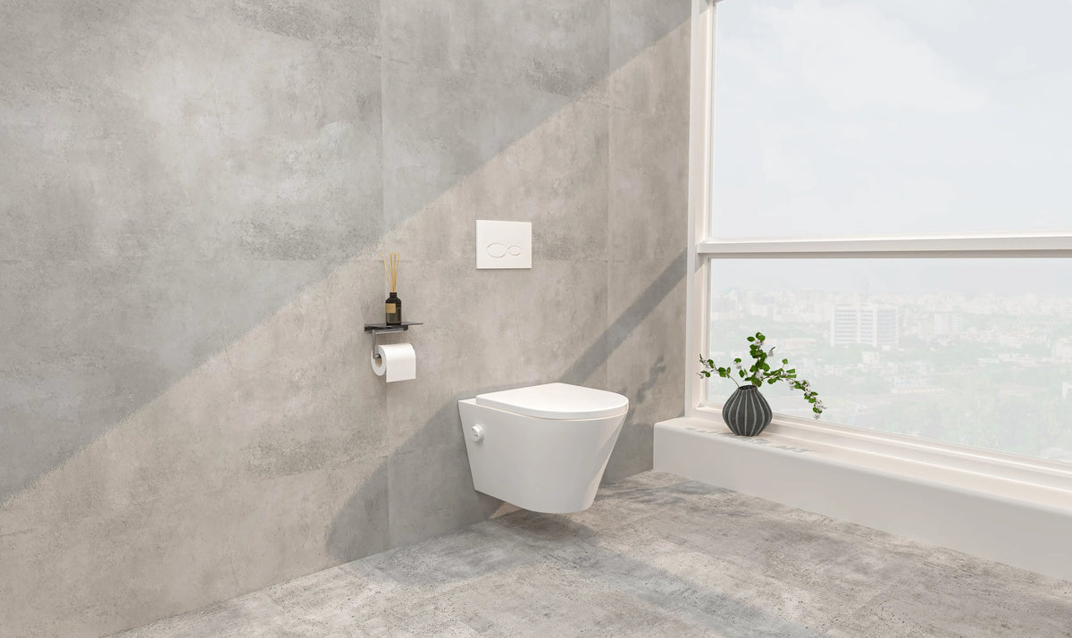 Vesta wandcloset rimless met bidetkraan koud water met Shade slim toiletzitting mat wit