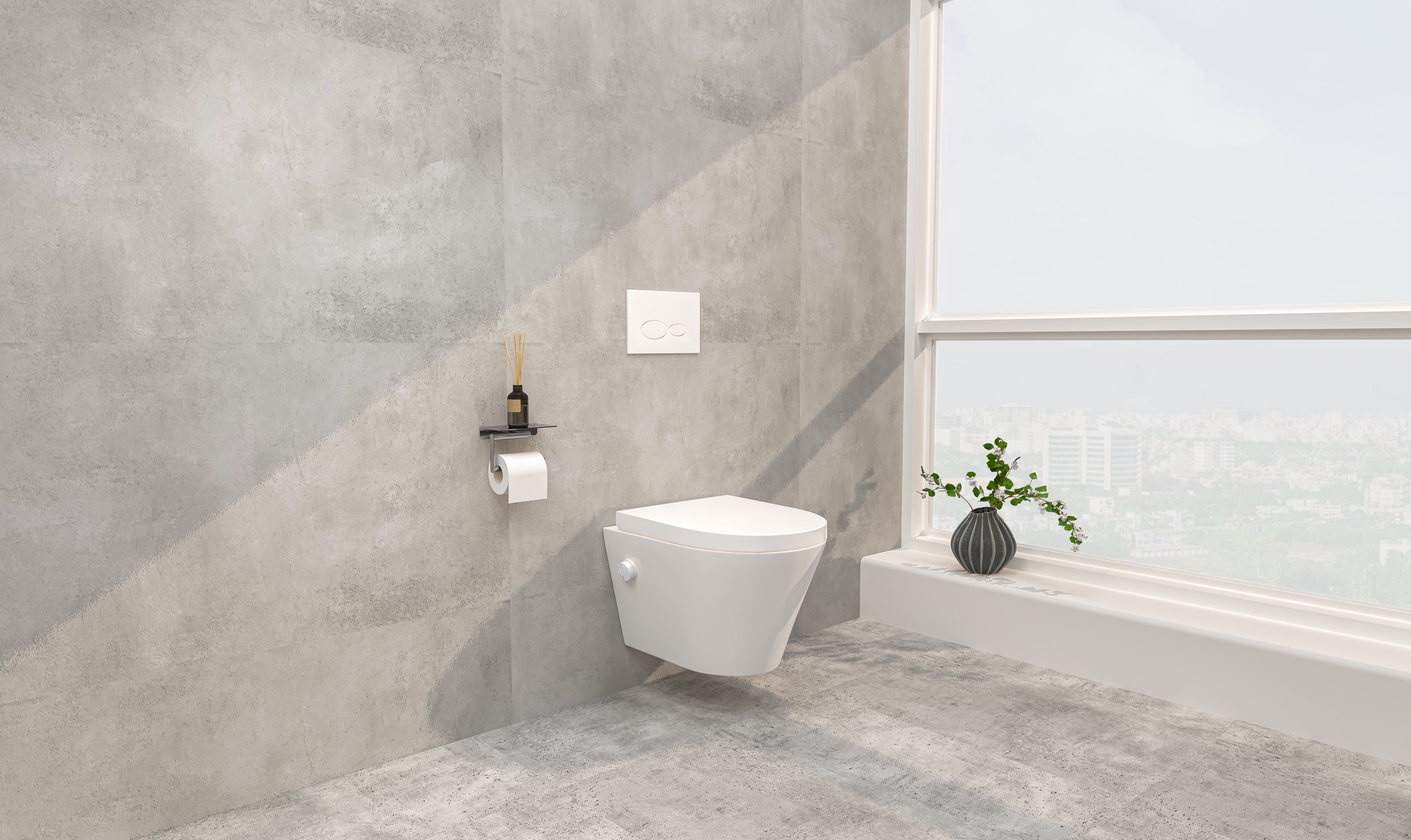 Vesta wandcloset rimless met bidetkraan warm koud water met Vesta toiletzitting mat wit