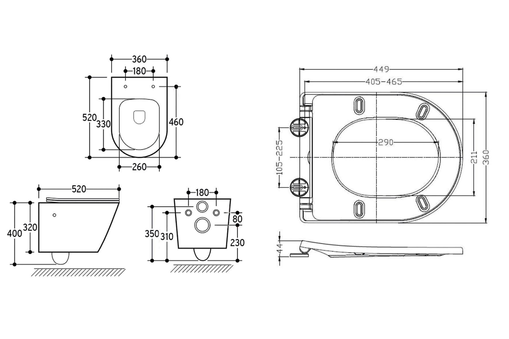 Vesta wandcloset rimless met bidetkraan warm koud water met Shade slim toiletzitting mat wit
