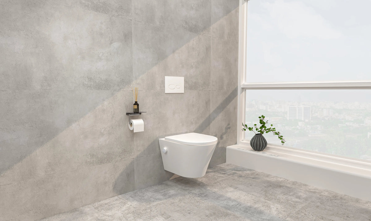Vesta wandcloset rimless met bidetkraan warm koud water met Shade slim toiletzitting mat wit
