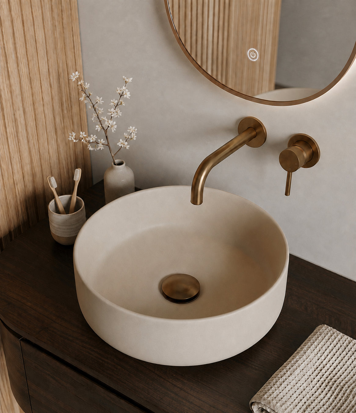 Wiesbaden colosso waskom rond 36 x 12 cm keramiek beige