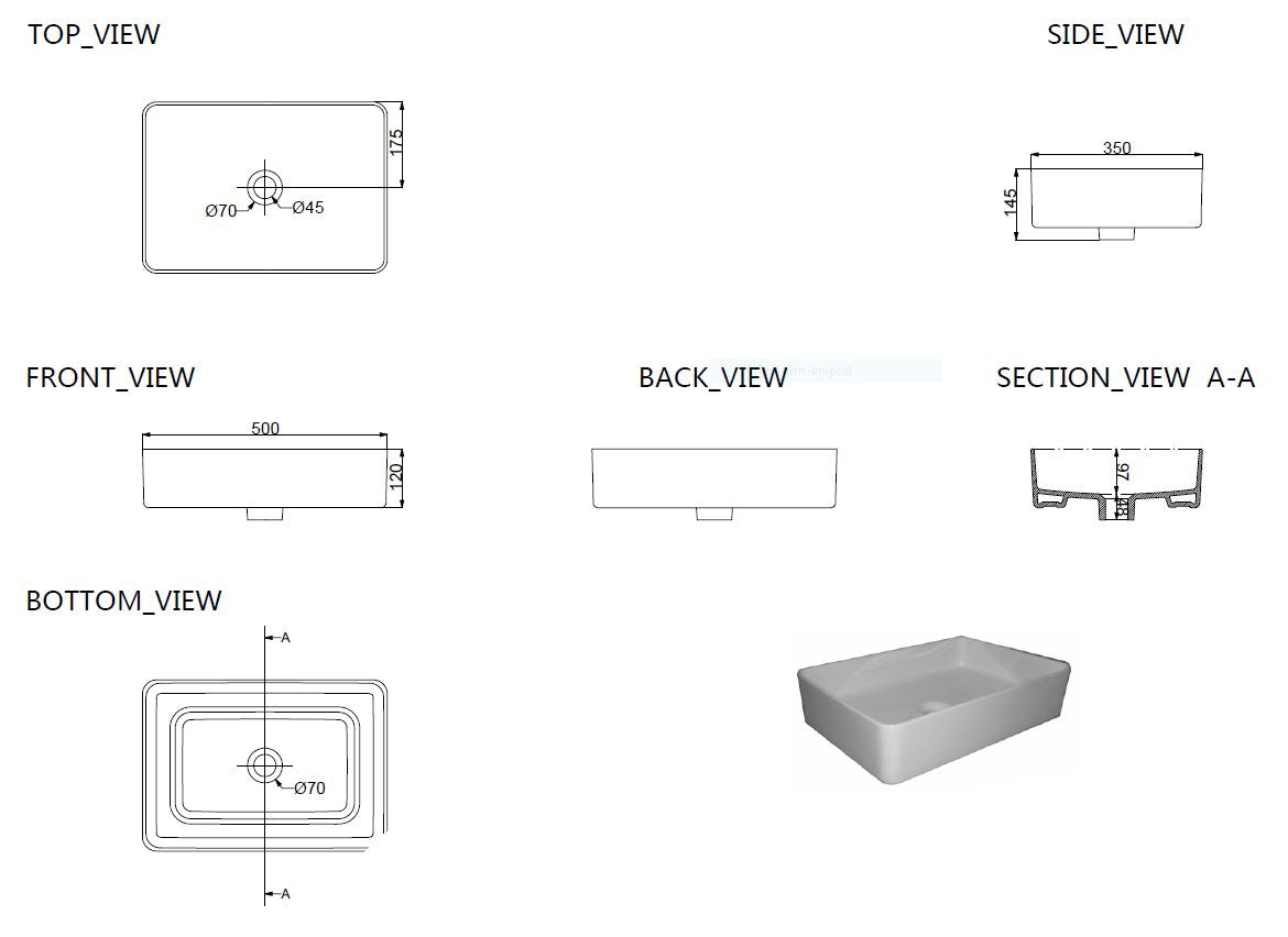 Link opzetwastafel 35 x 50 x 12 cm keramiek mat zwart