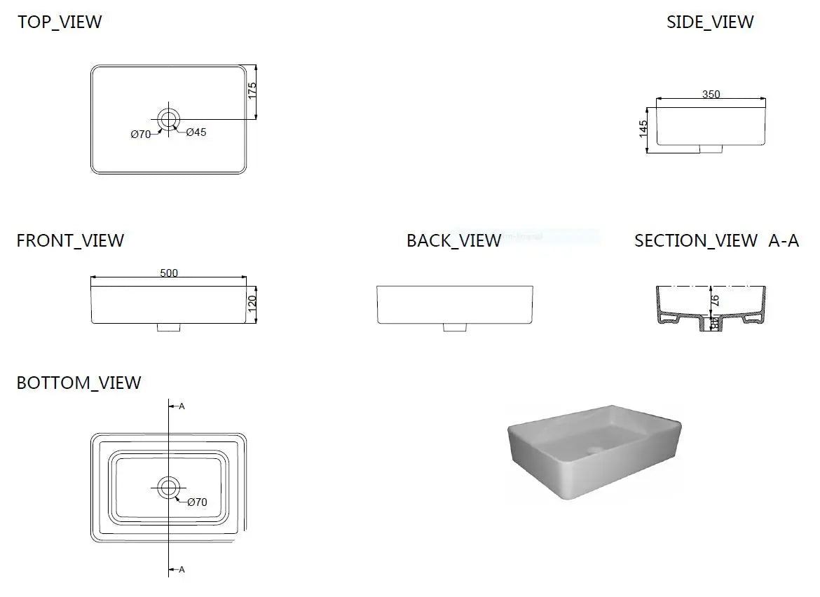 Link opzetwastafel 35 x 50 x 12 cm keramiek mat zwart