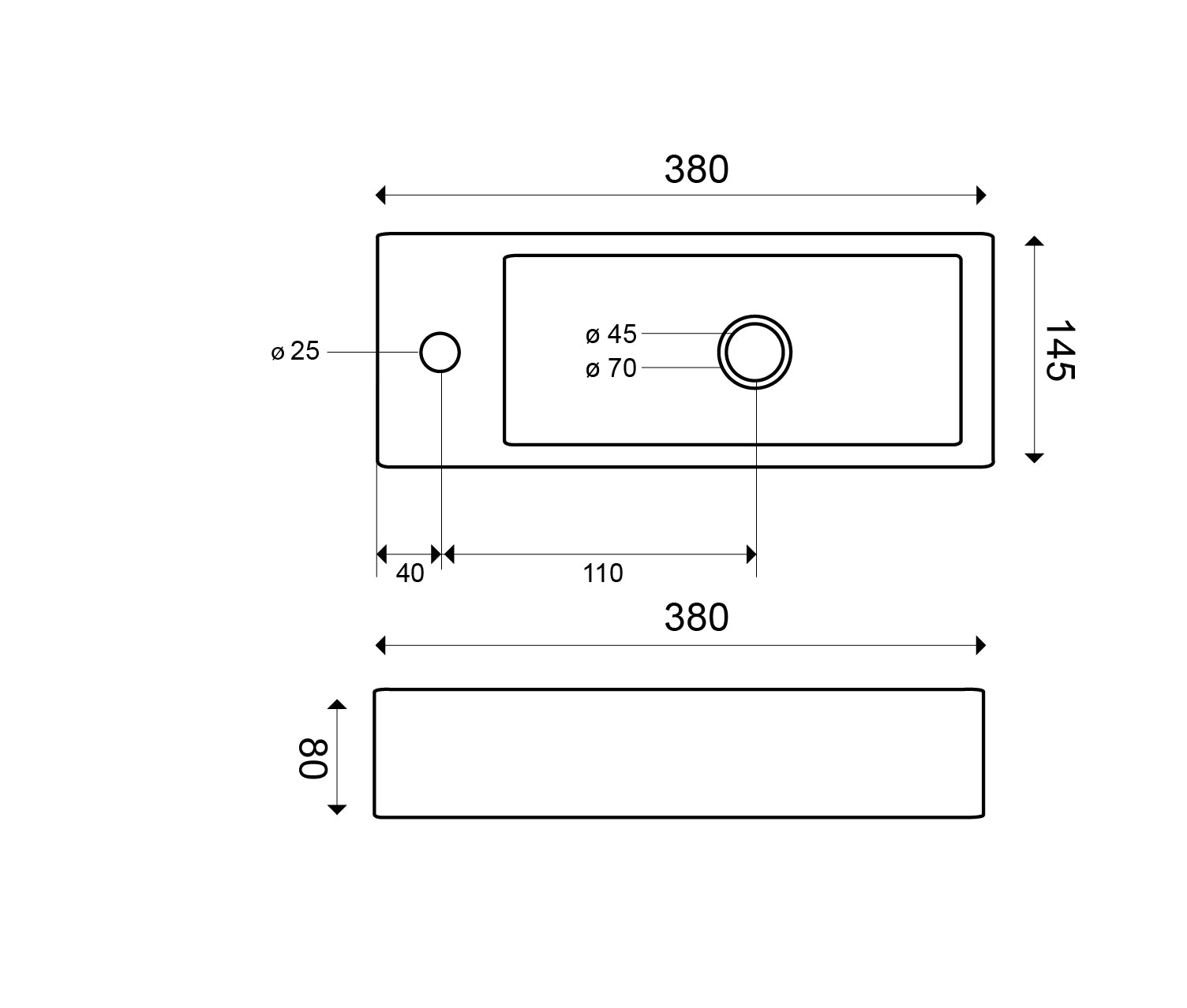 Trim mini fontein links 38 x 14 x 8 cm keramiek glans wit