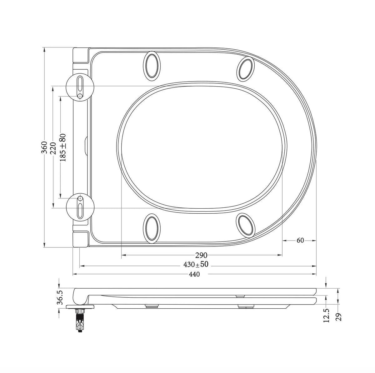 Flatline toiletzitting softclose en quick release mat zwart