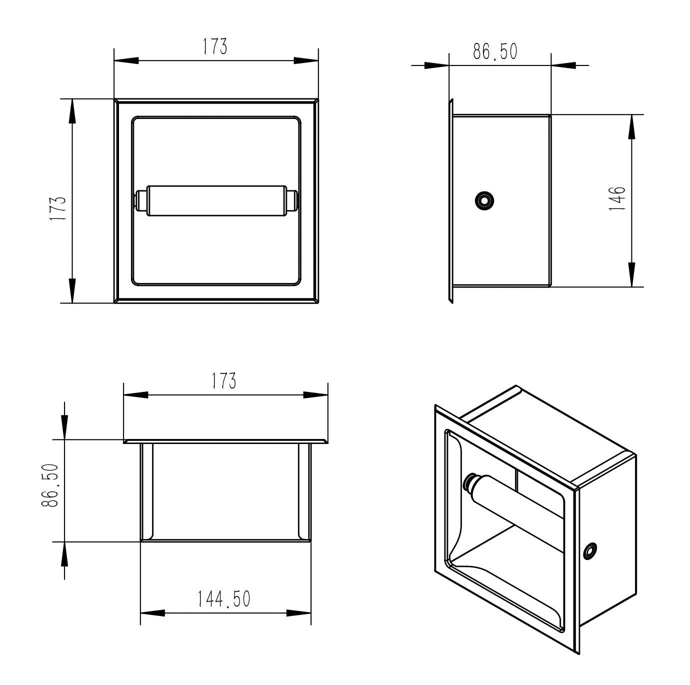 Rocko toiletrolhouder zonder klep inbouw geborsteld brons koper PVD