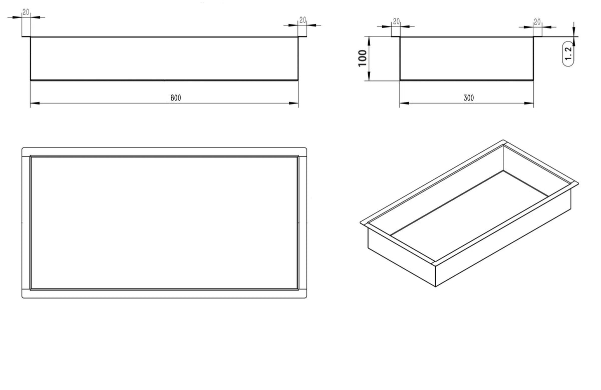 Demis inbouwnis 30 x 60 x 10 cm geborsteld messing PVD