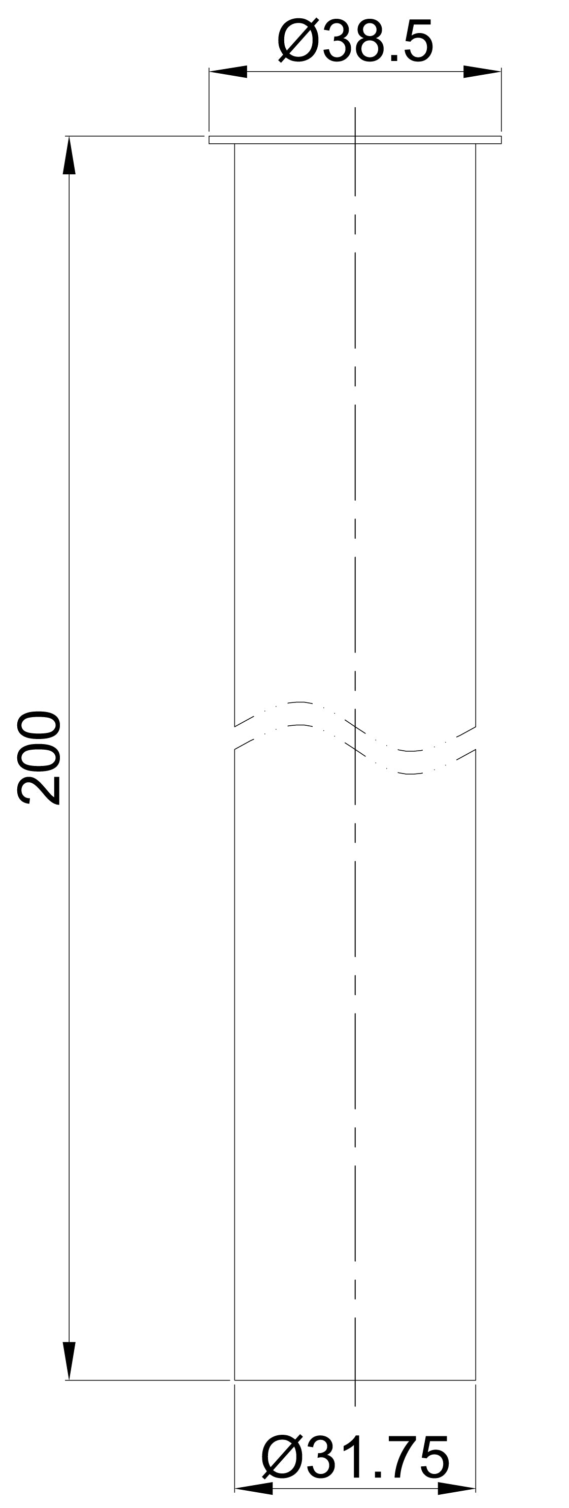 UniMatch sifon verlengbuis 20 cm met kraag mat zwart