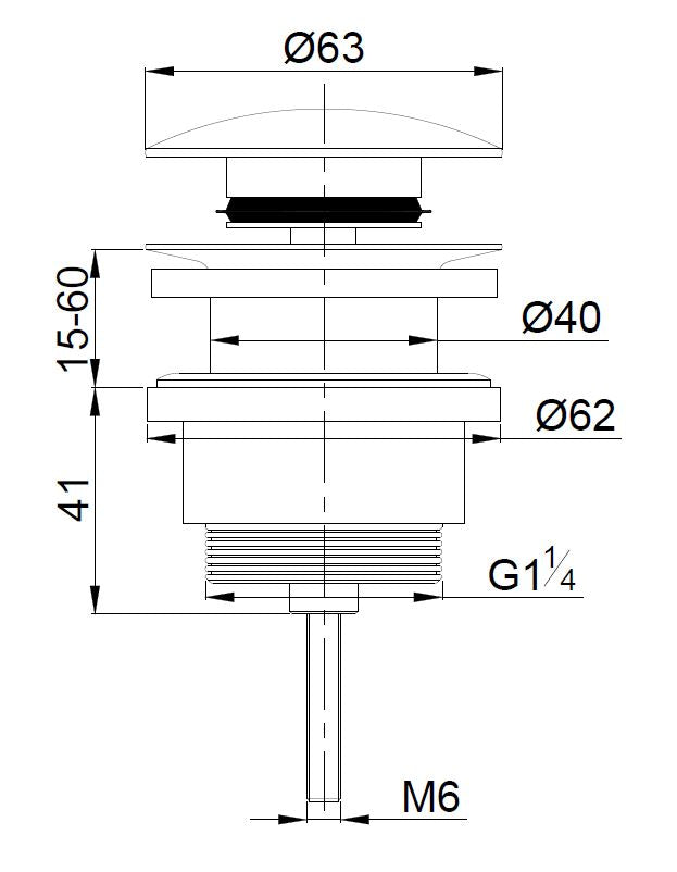 UniMatch clickwaste afvoerplug 5/4" geborsteld staal