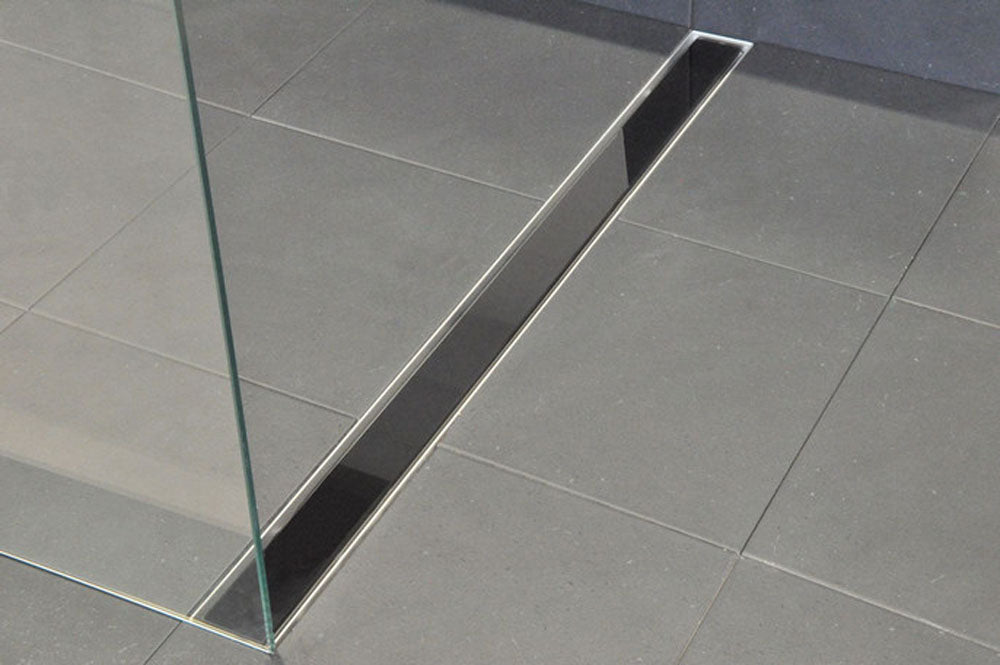 Glasrooster voor douchegoot 80 x 7 cm glanzend zwart