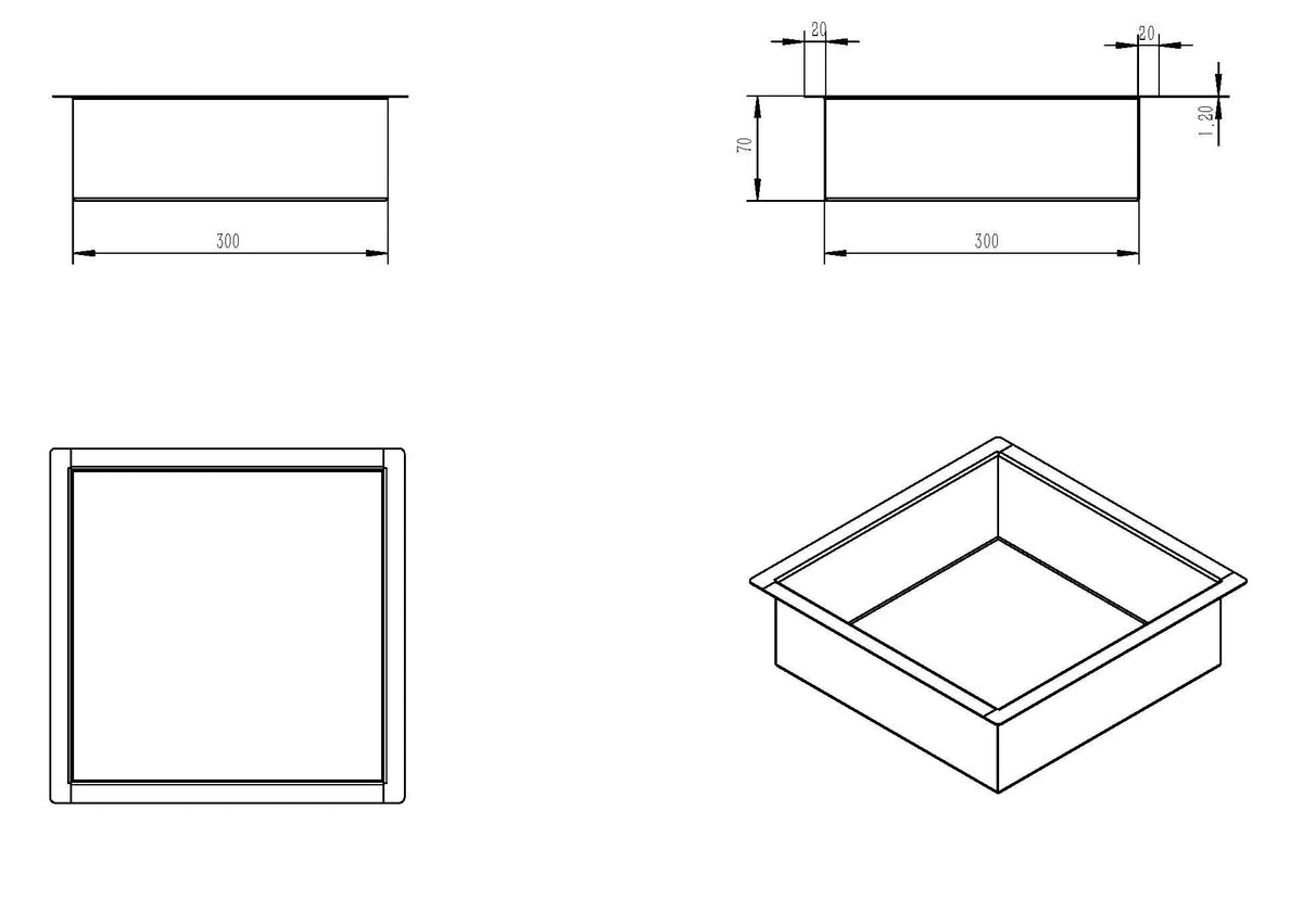 Demis inbouwnis 30 x 30 x 7 cm RVS