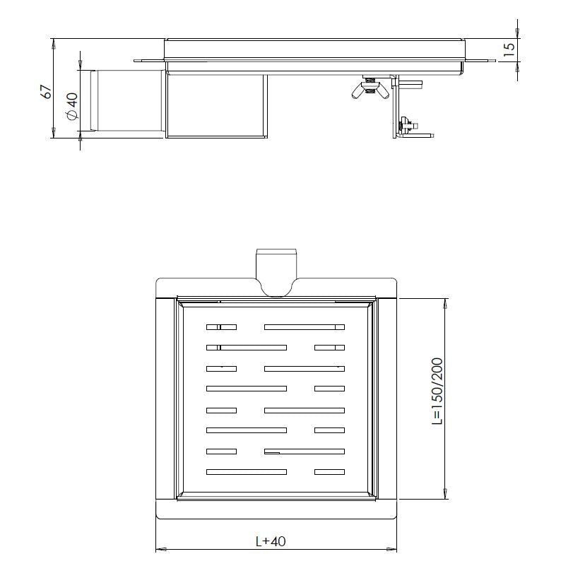 3e generatie doucheput met flens en zijuitlaat 20 x 20 cm RVS