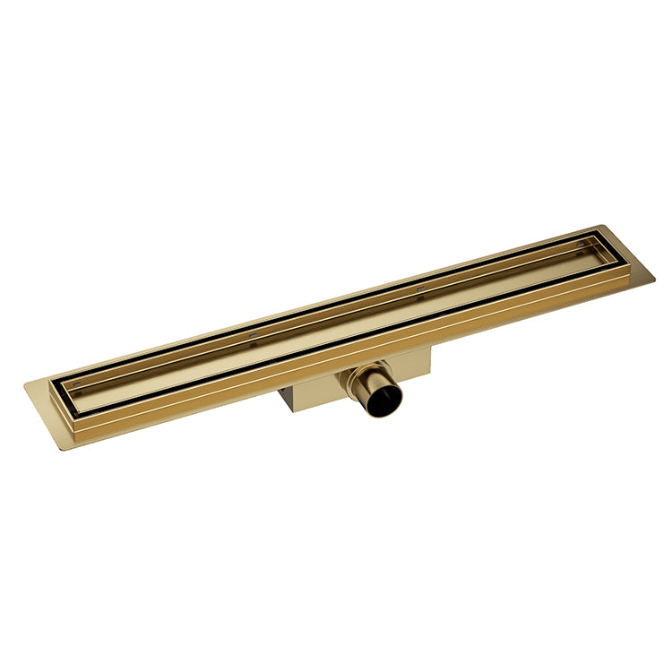 Douchegoot met flens en tegelrooster 100 x 7 cm geborsteld messing PVD