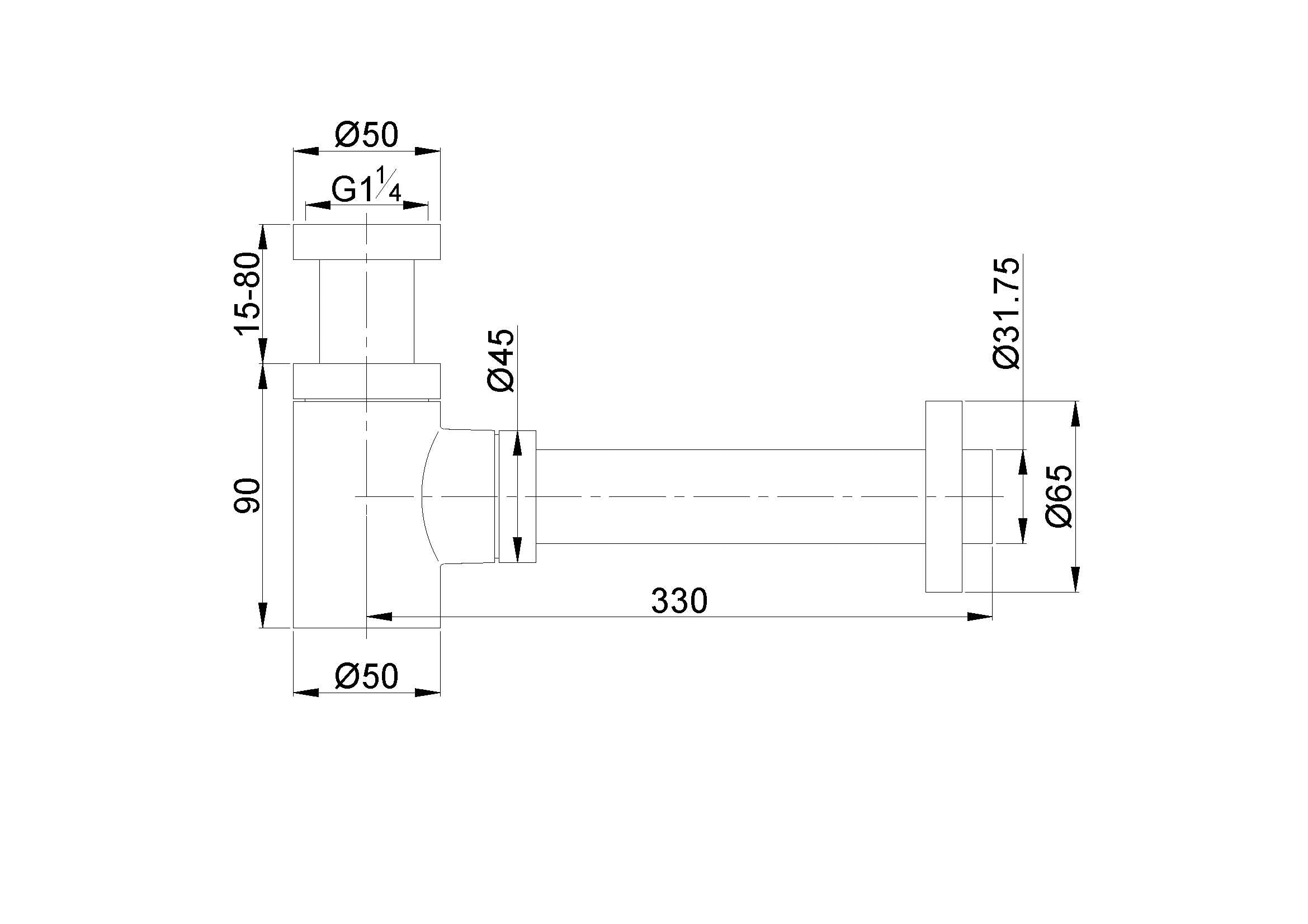 UniMatch fonteinsifon 5/4" x 32 mm mat zwart