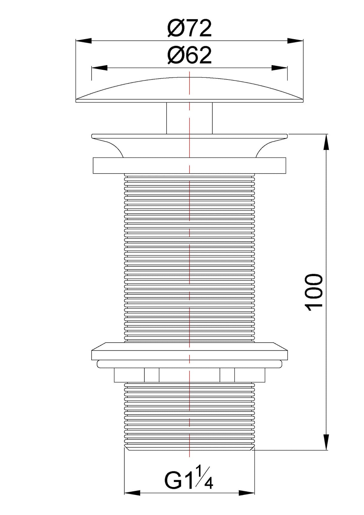 UniMatch open afvoerplug verlengd 5/4" gunmetal