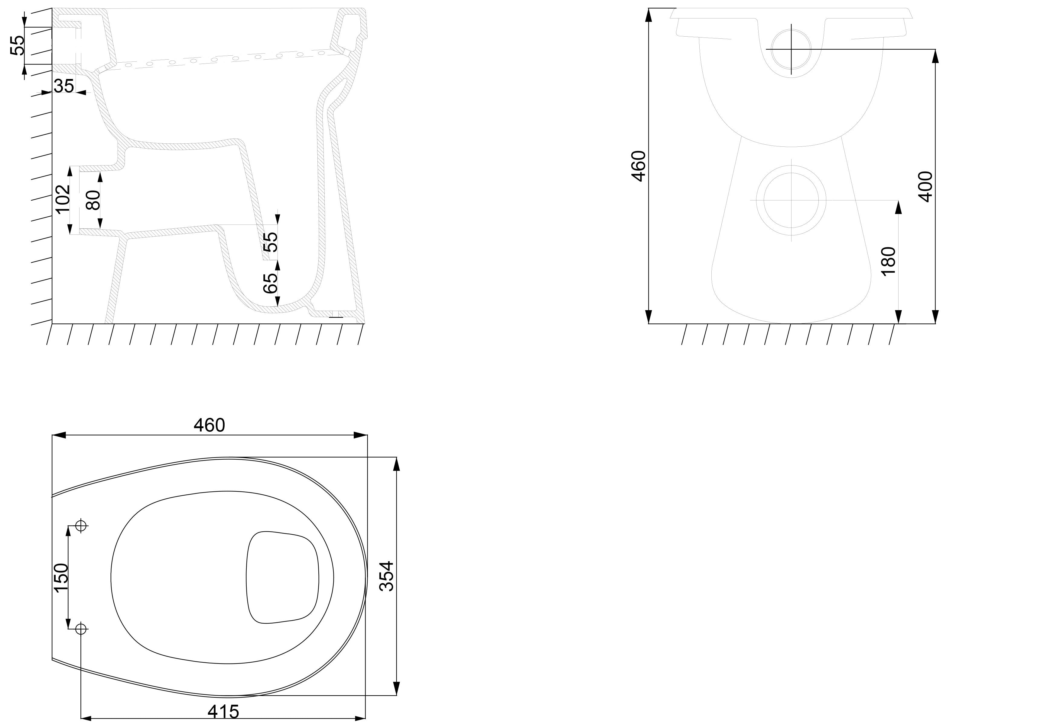 Toiletpot verhoogd staand PK 46 x 46 cm glans wit