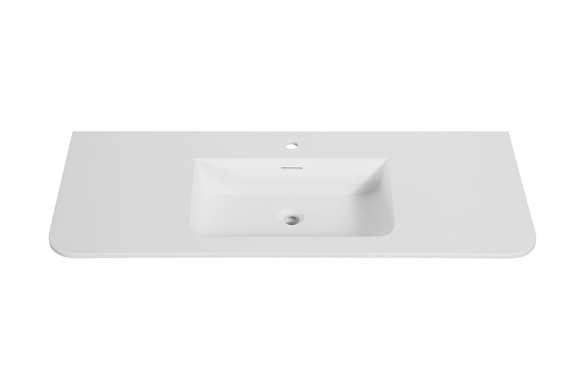 Wiesbaden laro wastafel enkel met 1 kraangat ronde hoeken 120 x 48 x 1,5 cm solid surface mat wit