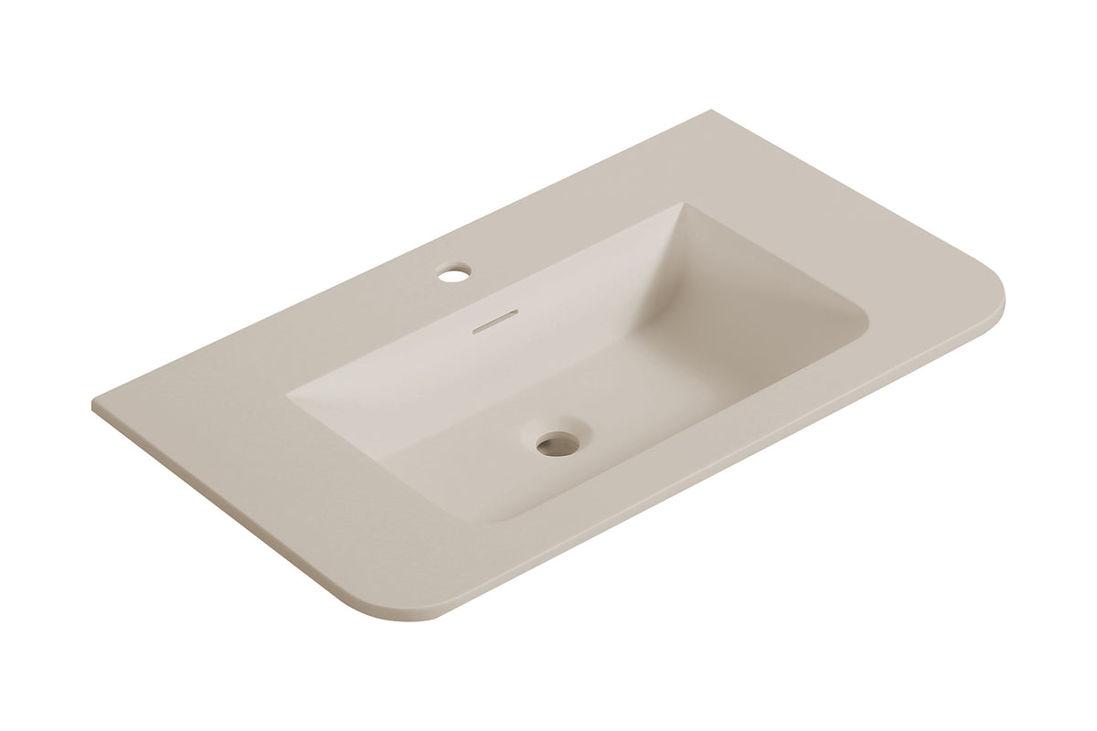 Wiesbaden laro wastafel enkel met 1 kraangat ronde hoeken 80 x 48 x 1,5 cm solid surface beige
