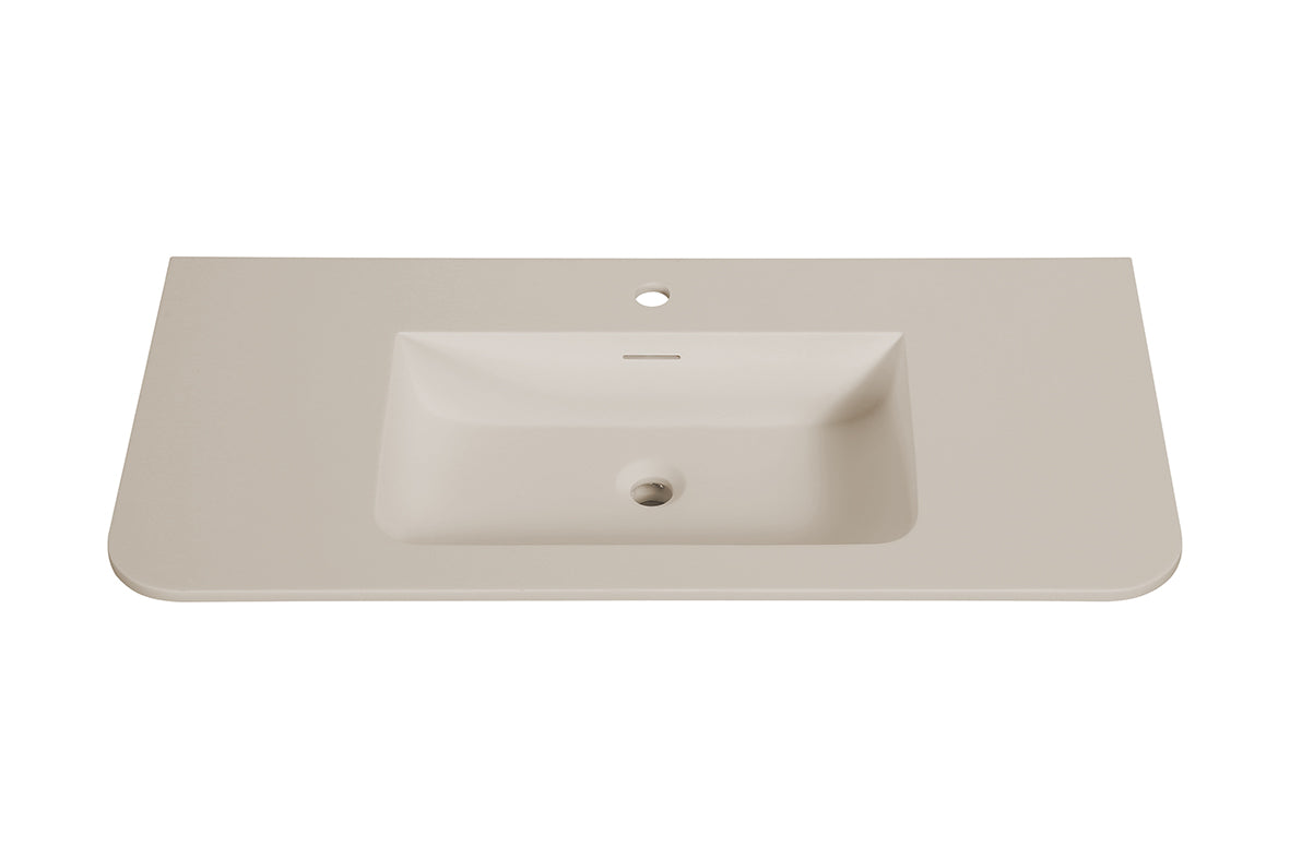 Wiesbaden laro wastafel enkel met 1 kraangat ronde hoeken 100 x 48 x 1,5 cm solid surface beige