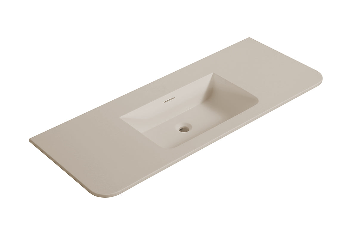 Wiesbaden laro wastafel zonder kraangat ronde hoeken 120 x 48 x 1,5 cm solid surface beige