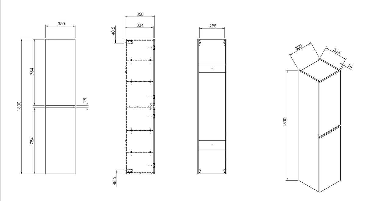 Wiesbaden Alvara kolomkast 160x35x35 cm grijs eiken, maattekening