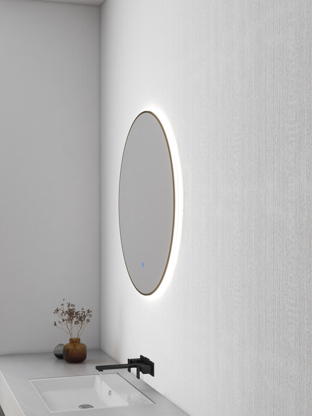 Wiesbaden Novi spiegel rond met LED, dimbaar 80 cm geborsteld messing