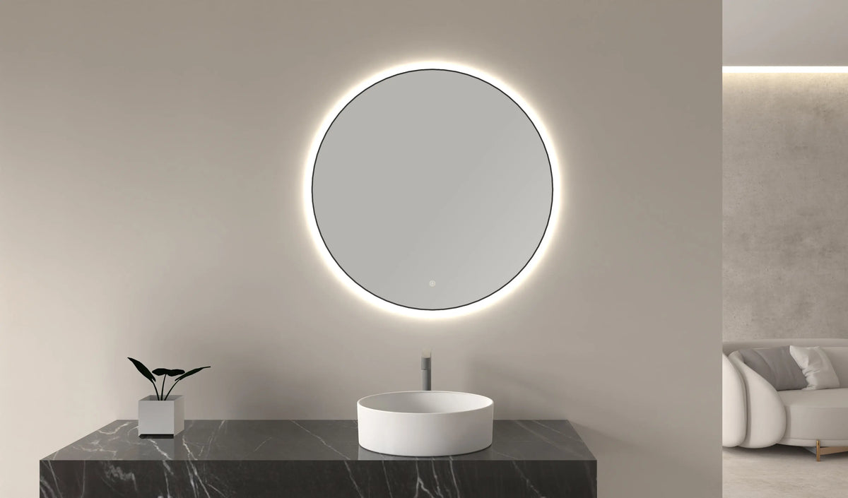 Novi spiegel rond met LED, dimbaar 100 cm mat zwart