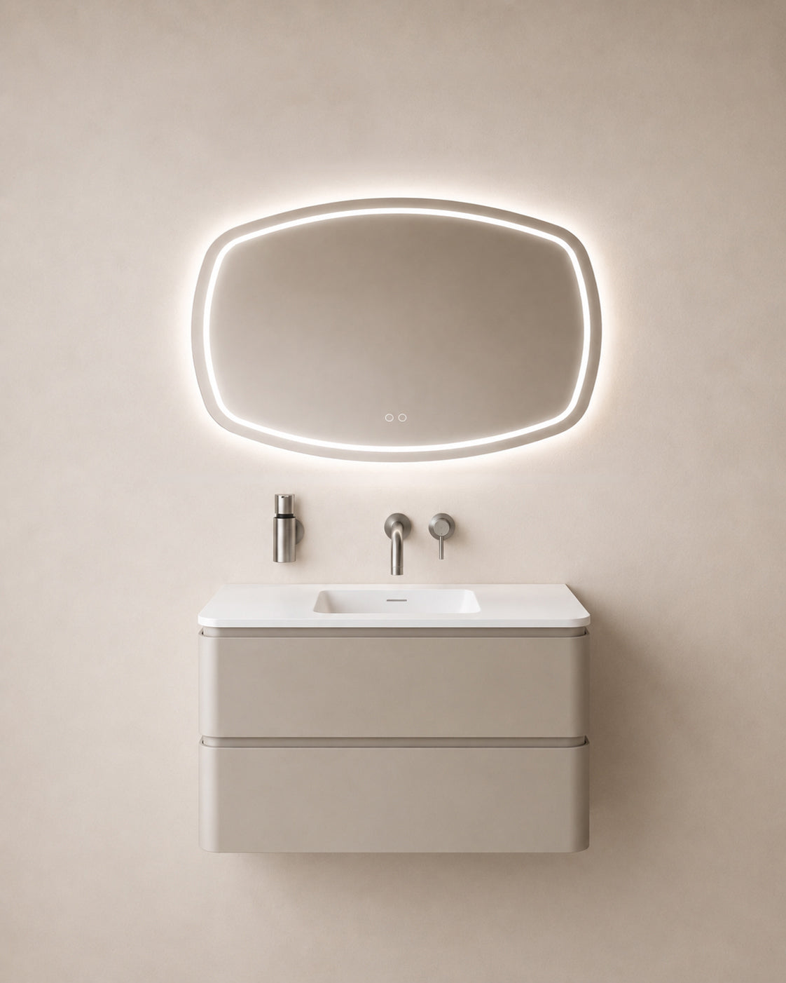 Wiesbaden lumora spiegel rechthoek met afgeronde hoeken met LED, dimbaar en spiegelverwarming 100 x 65 cm