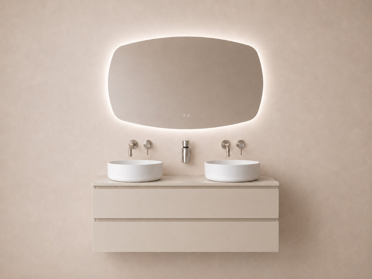 Wiesbaden lumora spiegel rechthoek met afgeronde hoeken met LED, dimbaar en spiegelverwarming 120 x 70 cm