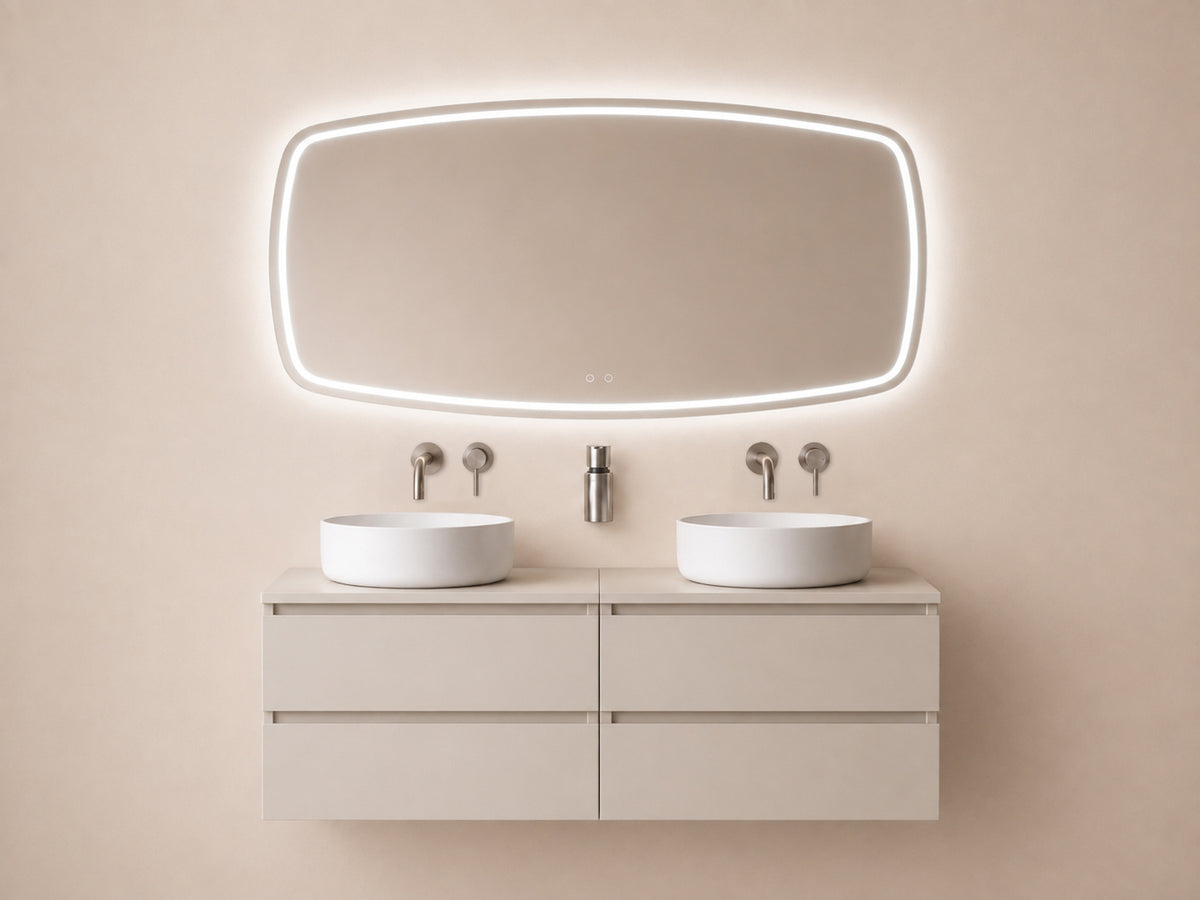 Wiesbaden lumora spiegel rechthoek met afgeronde hoeken met LED, dimbaar en spiegelverwarming 160 x 78 cm