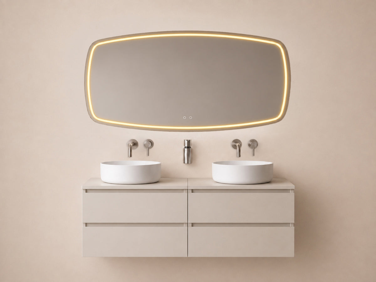 Wiesbaden lumora spiegel rechthoek met afgeronde hoeken met LED, dimbaar en spiegelverwarming 160 x 78 cm