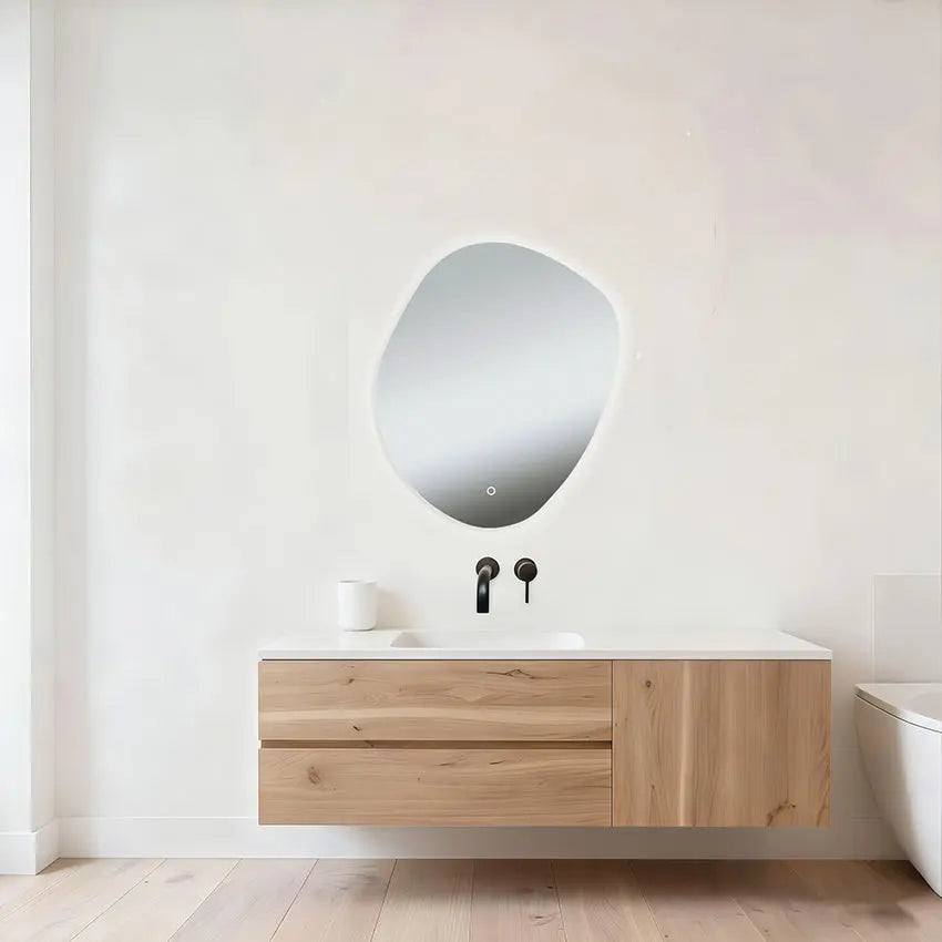 Ellva spiegel organisch met LED, dimbaar en spiegelverwarming 85 x 100 cm