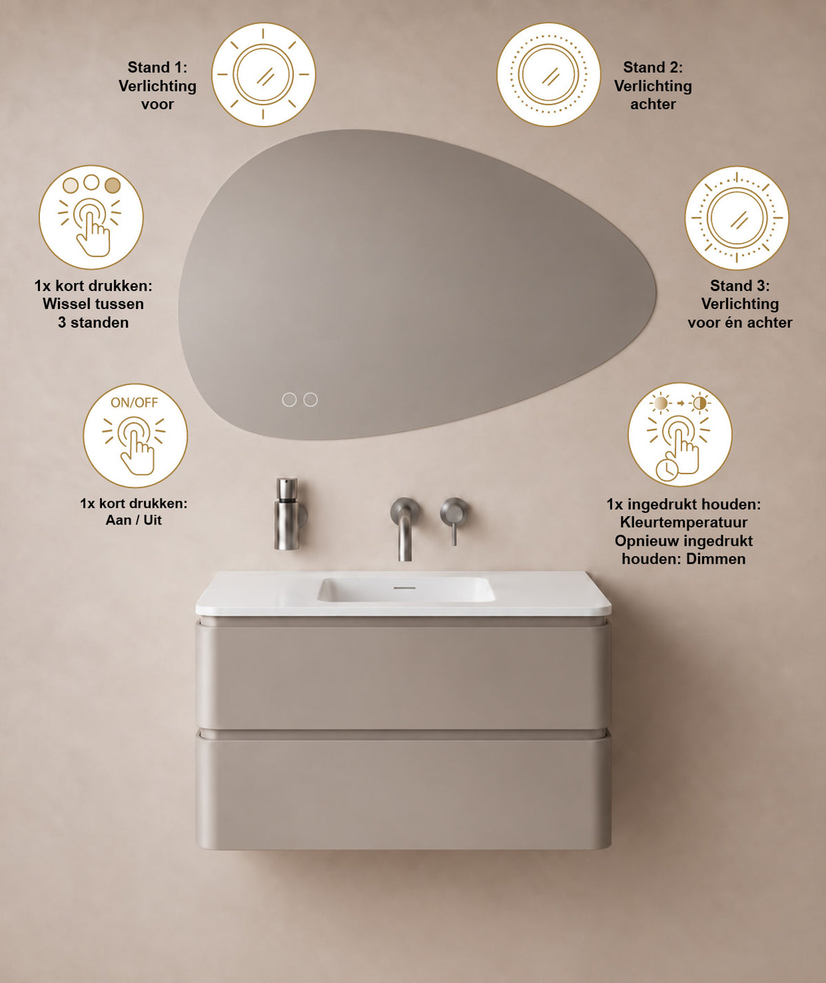 Wiesbaden lumora spiegel organisch met LED, dimbaar en spiegelverwarming 100 x 69 cm