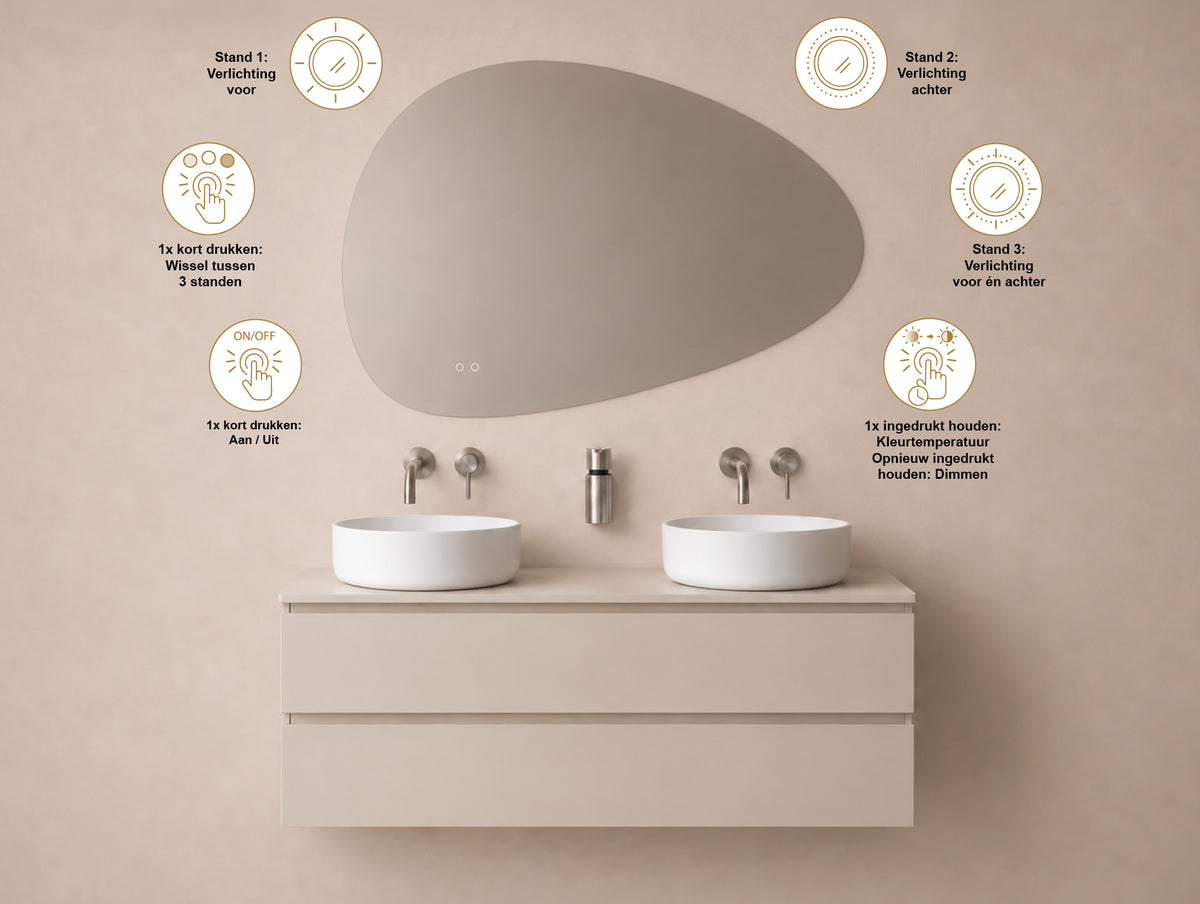 Wiesbaden lumora spiegel organisch met LED, dimbaar en spiegelverwarming 140 x 93 cm