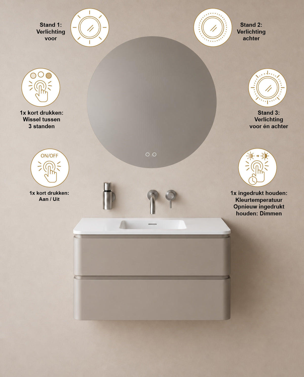 Wiesbaden lumora spiegel rond met LED, dimbaar en spiegelverwarming 80 cm