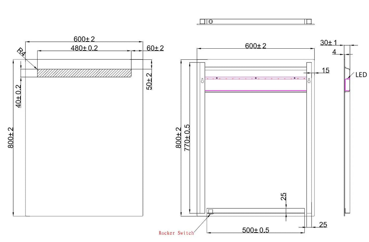Tigris spiegel rechthoek met LED 60 x 80 cm