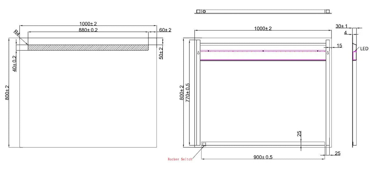 Tigris spiegel rechthoek met LED 100 x 80 cm