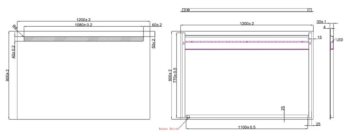 Tigris spiegel rechthoek met LED 120 x 80 cm