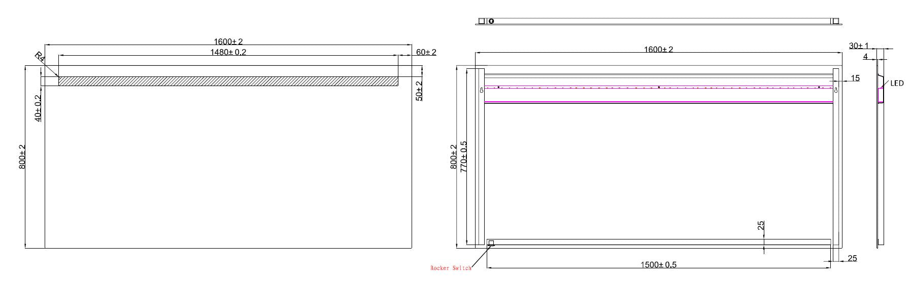 Tigris spiegel rechthoek met LED 160 x 80 cm