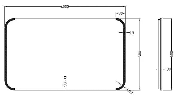 Bracket spiegel rechthoek met LED, dimbaar en spiegelverwarming 100 x 60 cm