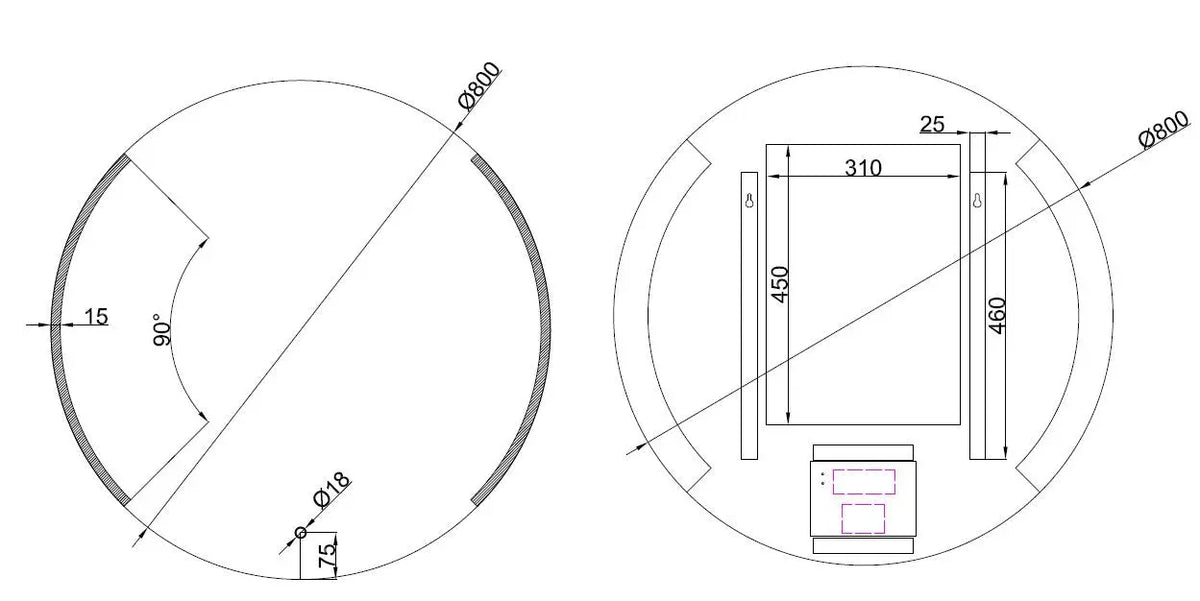 Round spiegel rond met LED, dimbaar en spiegelverwarming 80 cm