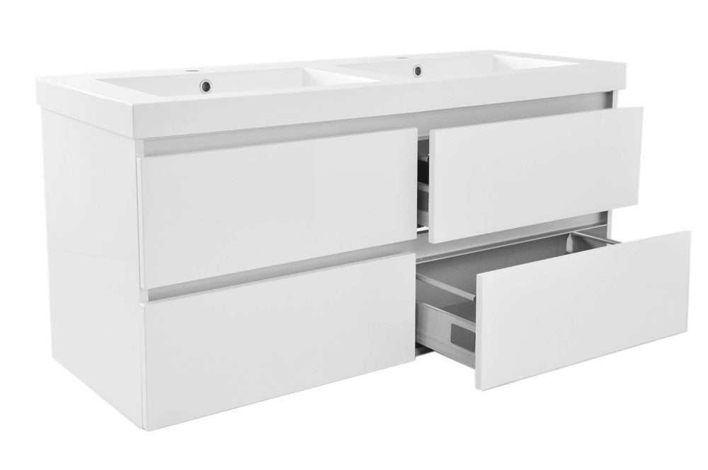 Vision wastafel dubbel met 2 kraangaten 120x46x5,5 cm kunstmarmer glans wit