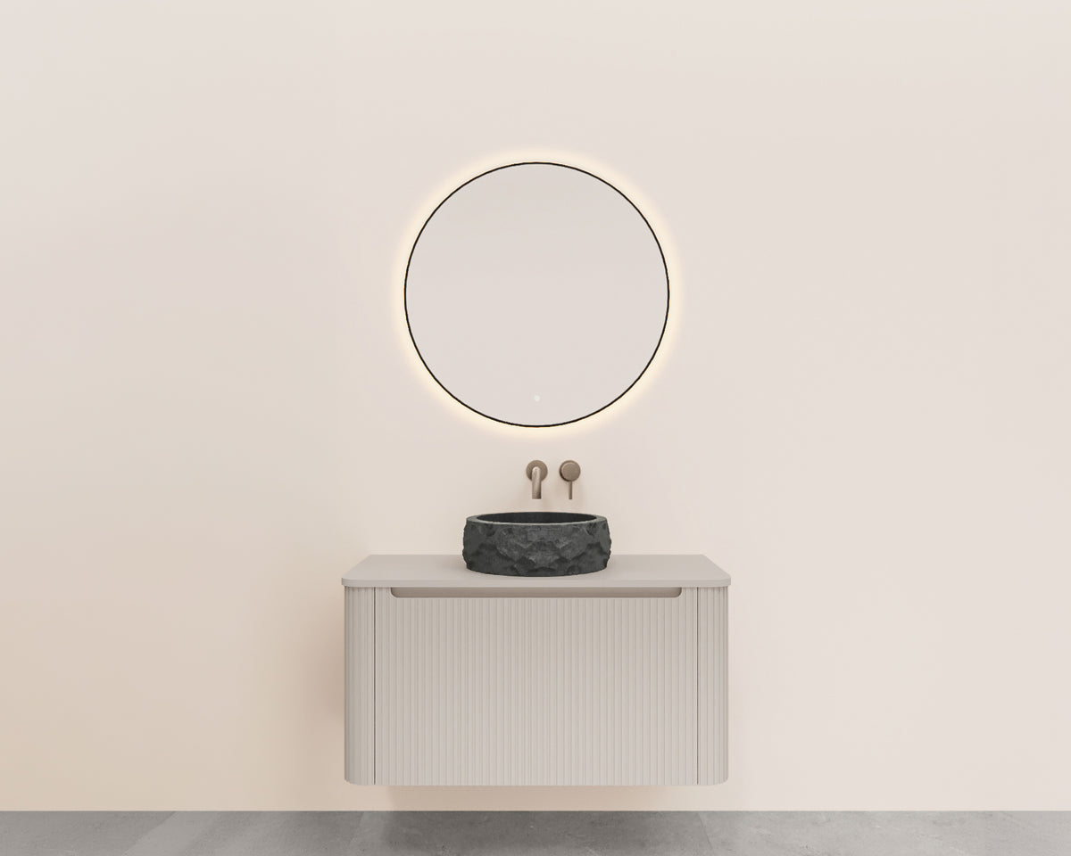 Wiesbaden sulora onderkast afgeronde hoeken geribbeld met 1 lade 1 uitsparing 80 x 48 cm mat beige