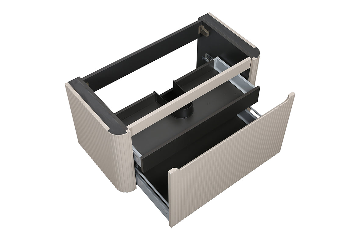 Wiesbaden Sulora onderkast afgeronde hoeken geribbeld met 1 lade 1 uitsparing 100 x 48 cm mat beige