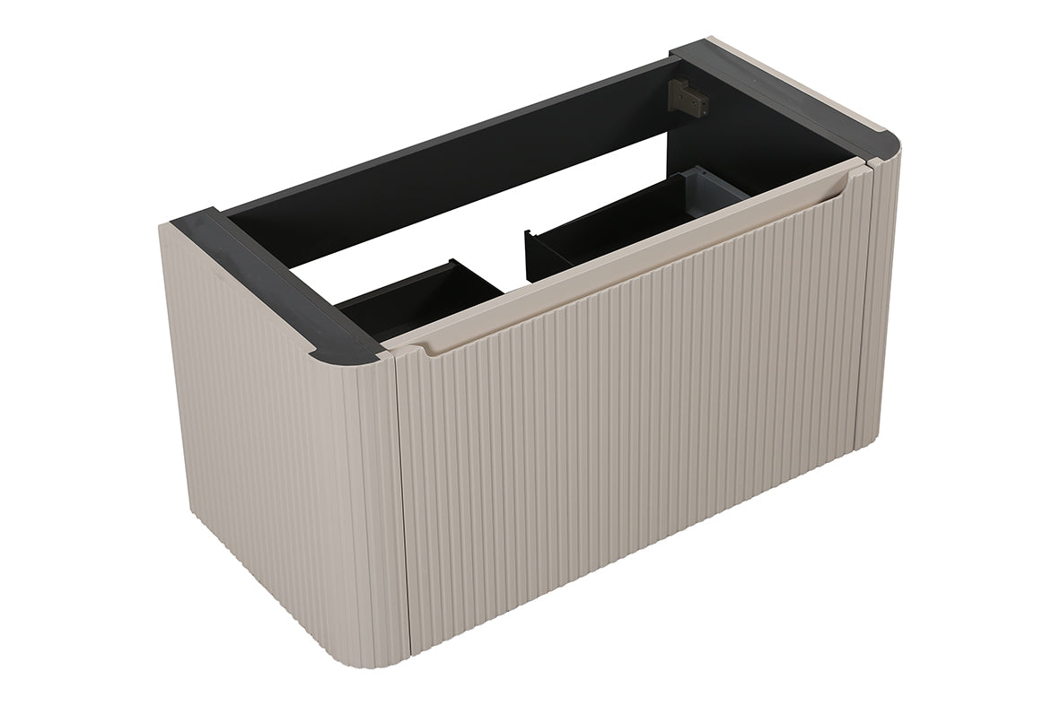 Wiesbaden Sulora onderkast afgeronde hoeken geribbeld met 1 lade 1 uitsparing 100 x 48 cm mat beige